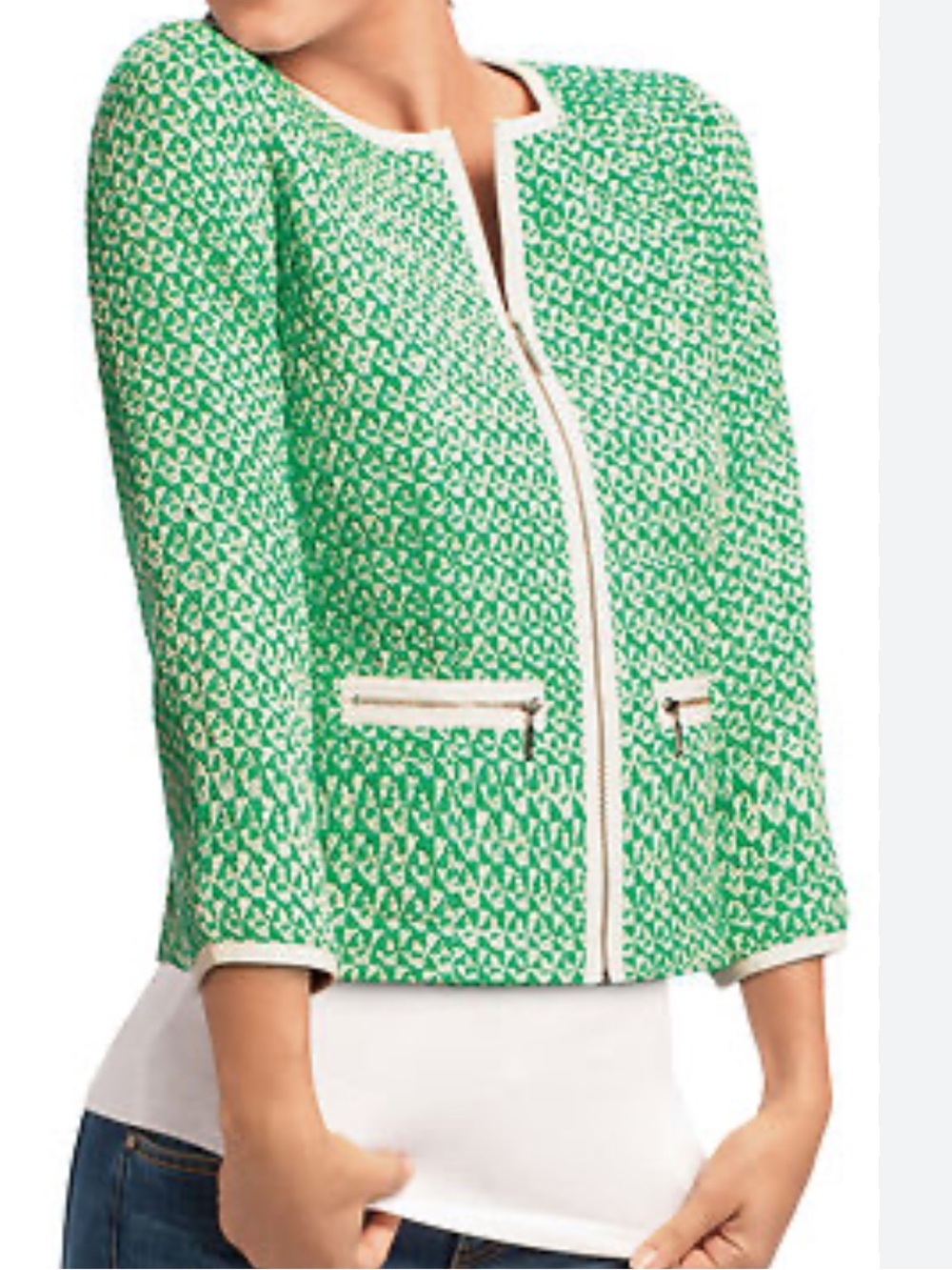CAbi #726 Cabi Clover Green Tweed Blazer Jacket Size 4